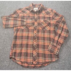 Stapleford Western Flannel Shirt Mens Med Brown Orange Plaid Pearl Snap Cotton